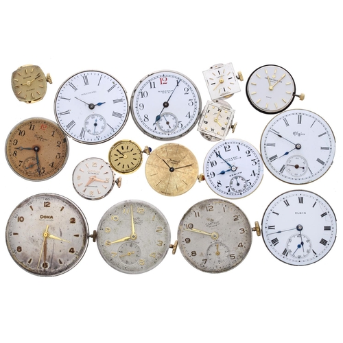 648 - Selection of wristwatch movements to include Waltham, Elgin, Smiths, Doxa automatic, Movado automati... 