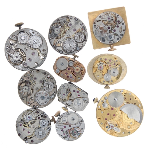 654 - Selection of wristwatch movements to include two Rolex, two Rolco, Universal, Chopard & Cie, thr... 