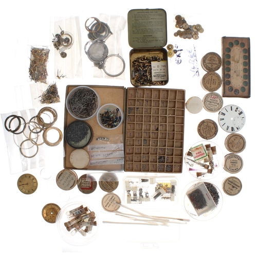 659 - Quantity of assorted watch parts to include hands, screws, stems, crowns, cylinder pivots, fusee cha... 