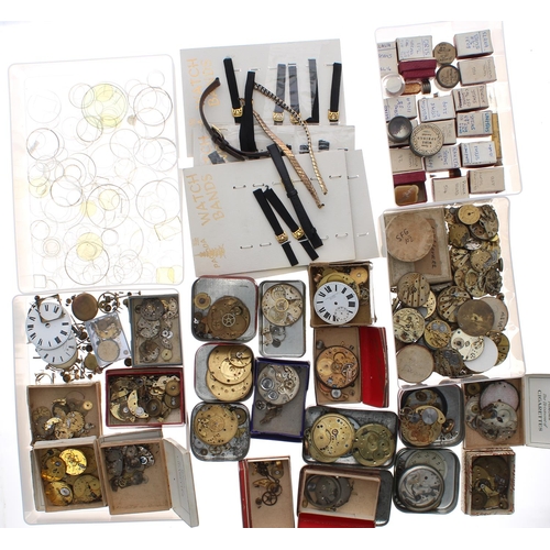 660 - Quantity of wristwatch and pocket watch part and accessories to include glasses, movement parts and ... 