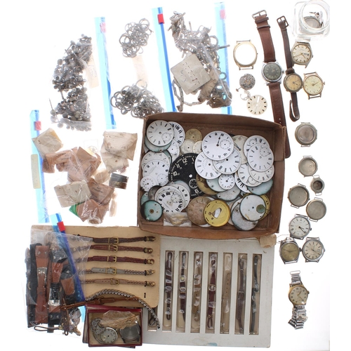 661 - Selection of watch parts to include pocket watch dials, wristwatch balances, pocket watch bows, vari... 