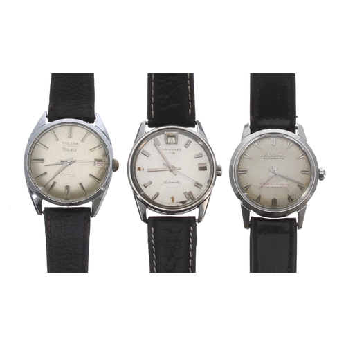 669 - Three vintage automatic stainless steel gentleman's wristwatches to include Longines, Certina and Tr... 