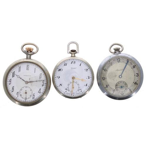 686 - Everite nickel cased lever pocket watch, 15 jewel, 45mm; together with a Washington nickel cased lev... 