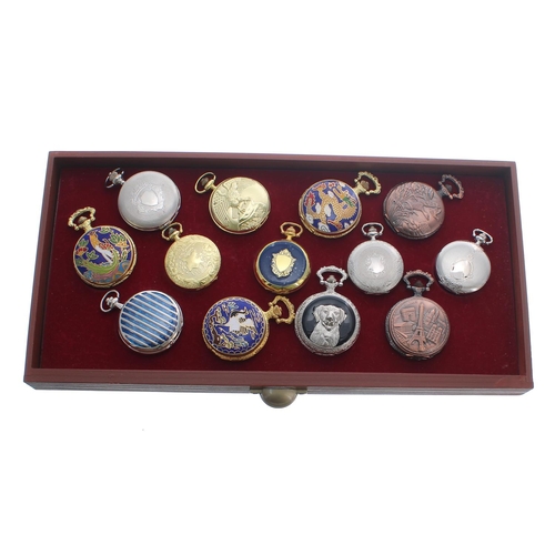 689 - Collection of forty modern quartz pocket watches contained within a three drawer chest; together wit... 