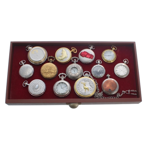 689 - Collection of forty modern quartz pocket watches contained within a three drawer chest; together wit... 