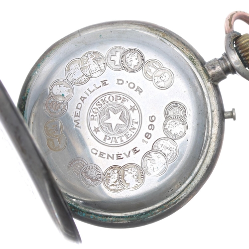 691 - Roskopf Patent Wille Freres white metal (0.800) lever pocket watch, signed gilt frosted movement, si... 