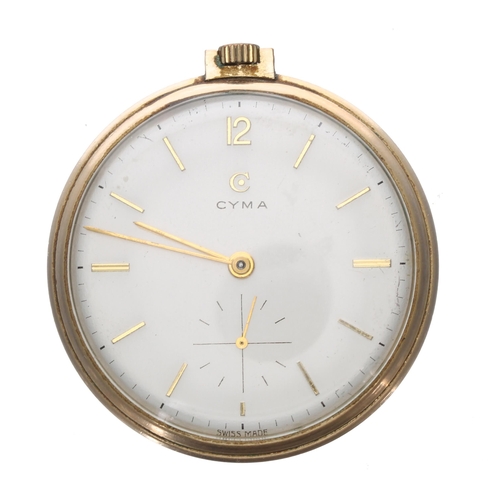 693 - Cyma rolled gold lever dress pocket watch, signed 17 jewel movement, no. 293564, signed dial with ap... 