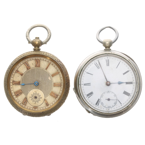 694 - D.F & C (Dimier Freres & Cie) white metal lever pocket watch, signed movement with engraved ... 