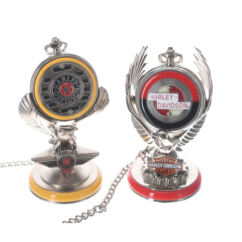 697 - Franklin Mint Harley Davidson Sportster hunter pocket watch, quartz, 54mm; with chain, leather pouch... 