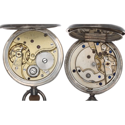 703 - Two silver engine turned lever pocket watches, one signed Campania Lever (2)