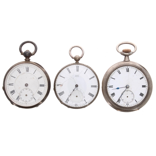 708 - Silver lever pocket watch, import hallmarks London 1911, 47mm (lacking glass and subsidiary hand); t... 