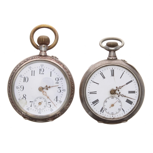 710 - Continental silver (0.800) bar cylinder pocket watch, within an engine turned and engraved case, 46m... 