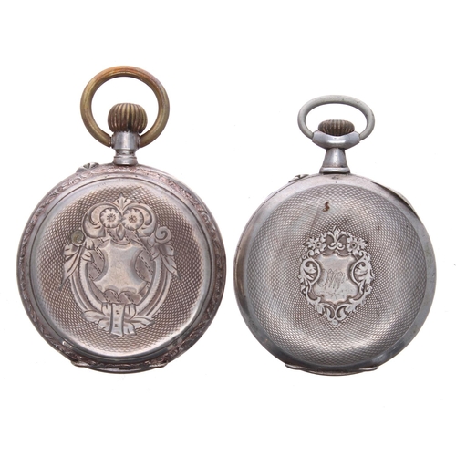 710 - Continental silver (0.800) bar cylinder pocket watch, within an engine turned and engraved case, 46m... 