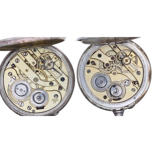 710 - Continental silver (0.800) bar cylinder pocket watch, within an engine turned and engraved case, 46m... 