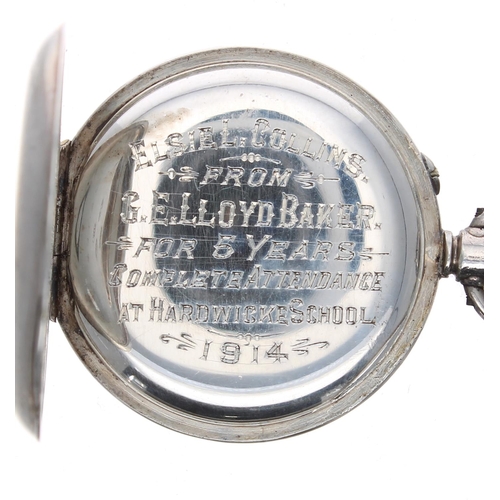 711 - Silver bar cylinder fob watch, import hallmarks London 1907, inscribed cuvette, plain case, 34mm (in... 