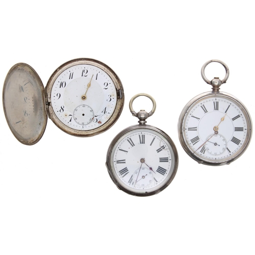 714 - Silver (0.800) lever hunter pocket watch for repair or spares, 51mm; together with a silver cylinder... 