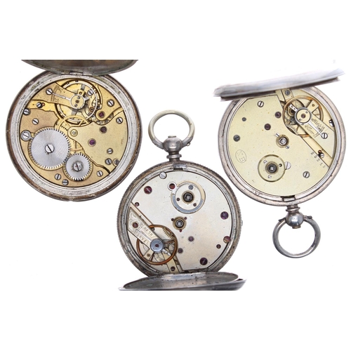 714 - Silver (0.800) lever hunter pocket watch for repair or spares, 51mm; together with a silver cylinder... 