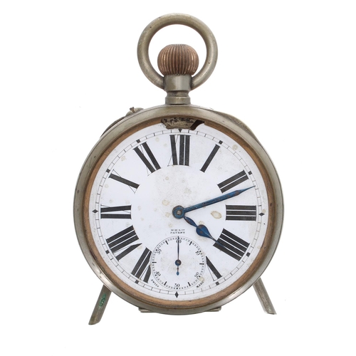 721 - Nickel cased lever Goliath pocket watch by M M & co, frosted movement with compensated balance a... 