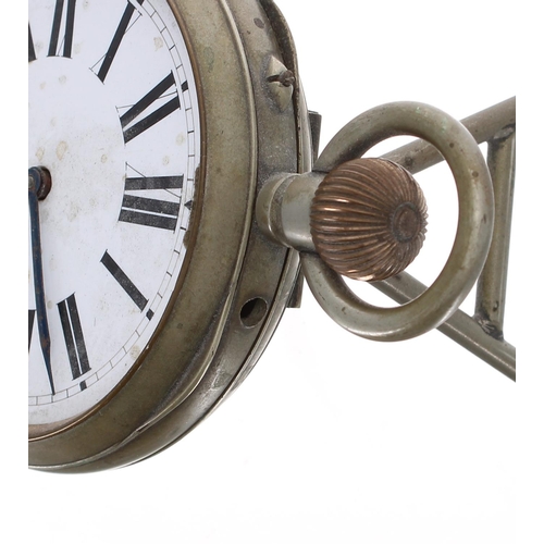 721 - Nickel cased lever Goliath pocket watch by M M & co, frosted movement with compensated balance a... 