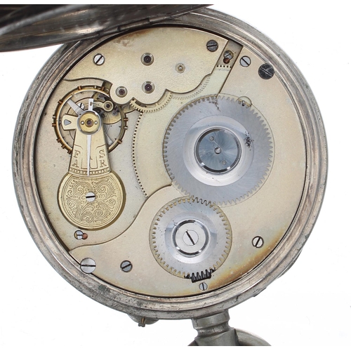 721 - Nickel cased lever Goliath pocket watch by M M & co, frosted movement with compensated balance a... 