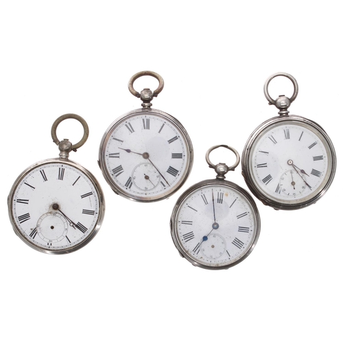 722 - Four silver cylinder pocket watches for repair