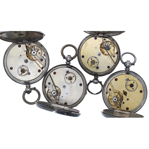 722 - Four silver cylinder pocket watches for repair