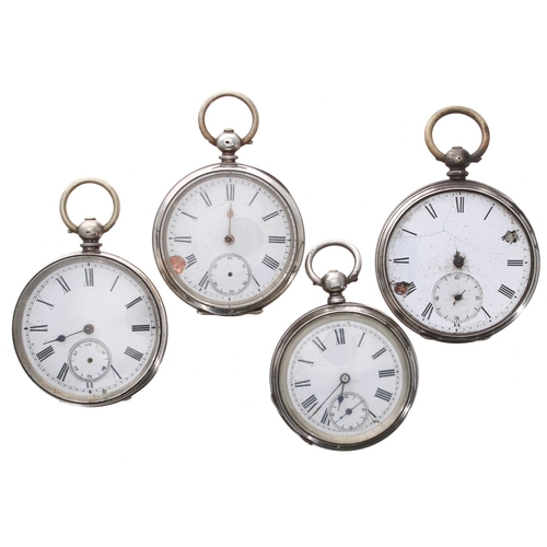 723 - Four silver (0.800) cylinder engine turned pocket watches for repair