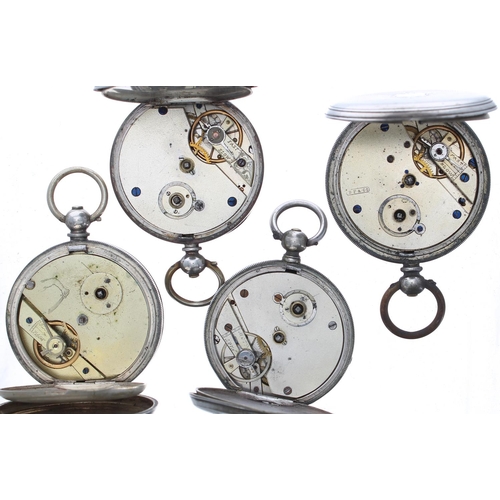 723 - Four silver (0.800) cylinder engine turned pocket watches for repair