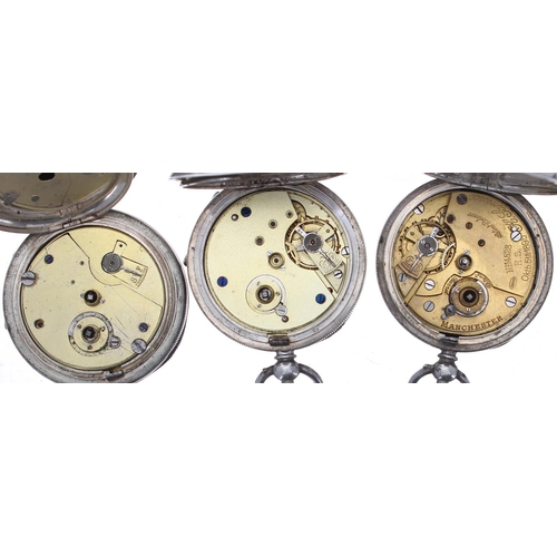 725 - Three silver (0.935) lever engine turned pocket watches for repair