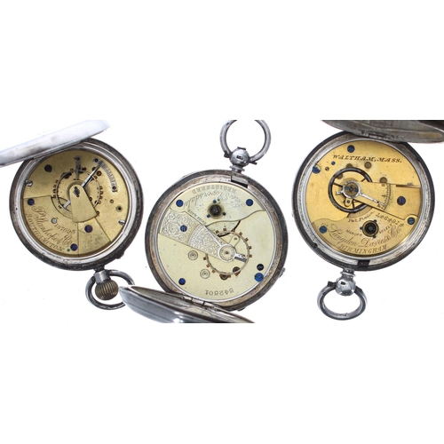 726 - Waltham for Langdon Davies & Co silver lever engine turned pocket watch for repair; together wit... 