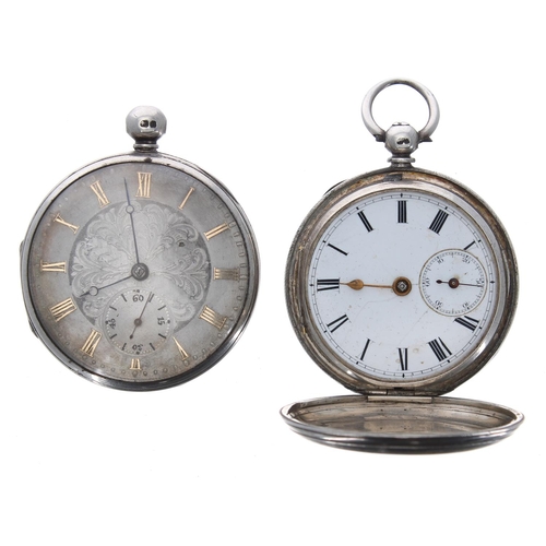 729 - Silver fusee lever hunter engine turned pocket watch for repair, 49mm; together with a silver fusee ... 