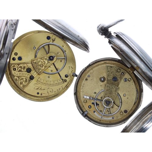 729 - Silver fusee lever hunter engine turned pocket watch for repair, 49mm; together with a silver fusee ... 