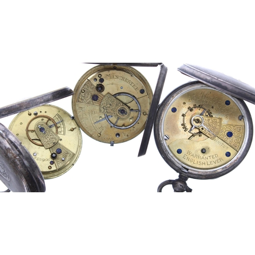 734 - Two H. Samuel silver lever engine turned pocket watches for repair; together with a silver lever eng... 