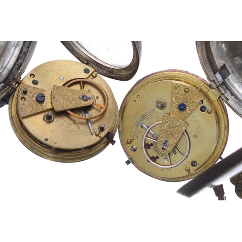 738 - Silver fusee lever engine turned pocket watch for repair, unsigned movement, silvered dial, 52mm, wi... 