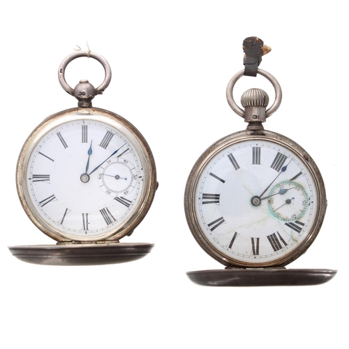 741 - Waltham silver lever hunter engine turned pocket watch for repair, 51mm; together with an Elgin 'Lea... 