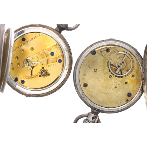 741 - Waltham silver lever hunter engine turned pocket watch for repair, 51mm; together with an Elgin 'Lea... 