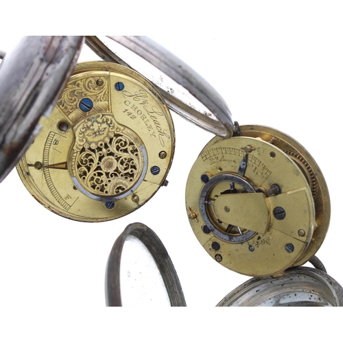 742 - Silver verge pocket watch for repair, Birmingham 1839, the fusee movement signed H Leach, Chorley, n... 