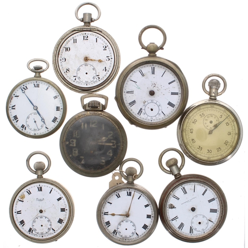 749 - Waterbury Watch Co 'The Trump' Series I nickel cased duplex pocket watch for repair, 53mm; together ... 