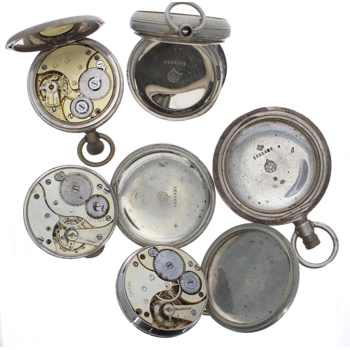 751 - Omega nickel cased lever pocket watch for repair, 53mm (lacking bezel, crown and hands); together wi... 