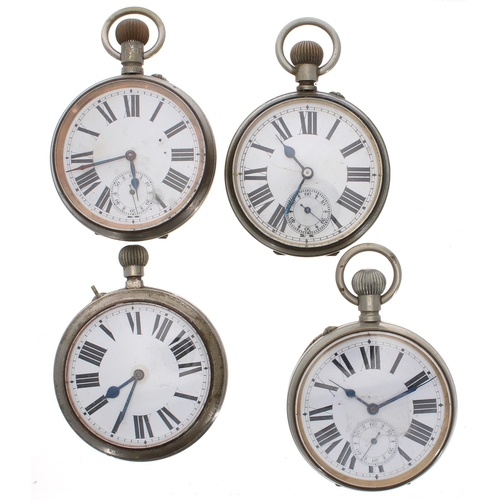 752 - Three Goliath nickel cased lever pocket watches for repair; together with a Goliath nickel cased lev... 