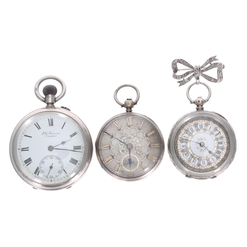 754 - J.W. Benson 'The Bank' silver lever pocket watch, London 1912, 50mm (movement at fault); together wi... 