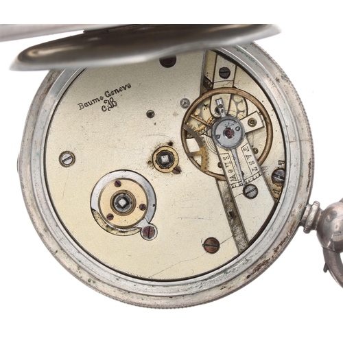 756 - Baume Genéve silver cylinder hunter pocket watch, signed three quarter plate gilt frosted movement w... 