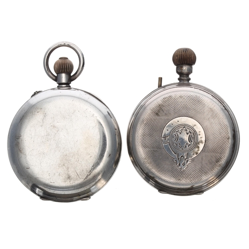 765 - Two silver (0.800 and 0.935) chronograph lever pocket watches for repair or spares, 49mm and 50mm... 