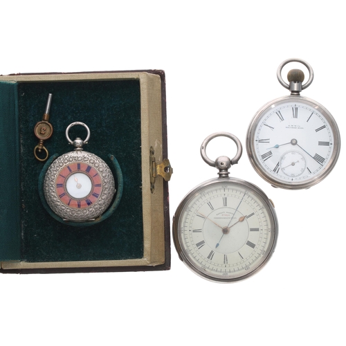 774 - Silver fusee lever centre second chronograph pocket watch for repair, Chester 1877, no. 87810, 56mm;... 