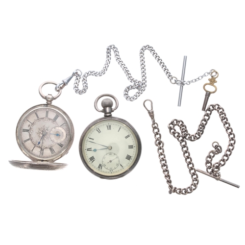 775 - Swiss silver lever pocket watch with a curb link watch Albert chain, Birmingham 1919, Swiss 15 jewel... 