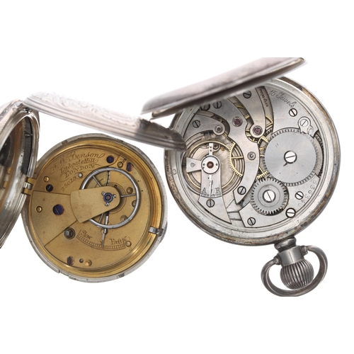 775 - Swiss silver lever pocket watch with a curb link watch Albert chain, Birmingham 1919, Swiss 15 jewel... 