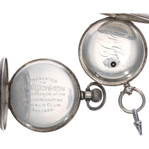 775 - Swiss silver lever pocket watch with a curb link watch Albert chain, Birmingham 1919, Swiss 15 jewel... 