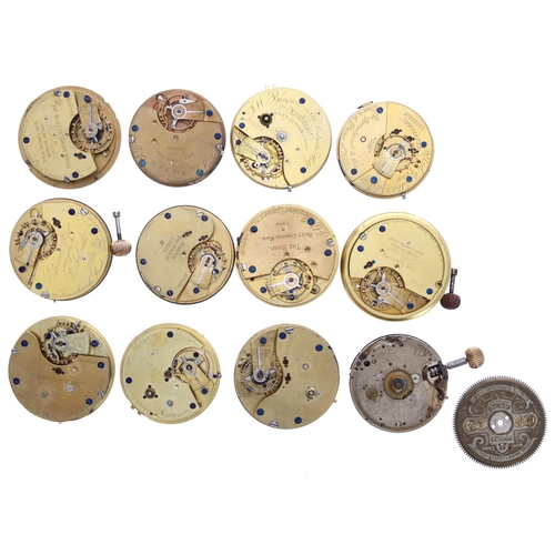 782 - Three centre seconds lever pocket watch movements; together with five J.W. Benson lever pocket watch... 