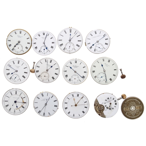 782 - Three centre seconds lever pocket watch movements; together with five J.W. Benson lever pocket watch... 