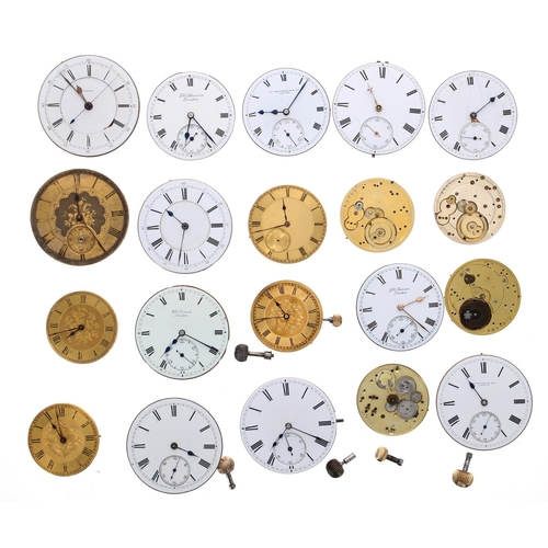 783 - Centre seconds lever pocket watch movement; together with three J.W. Benson lever pocket watch movem... 